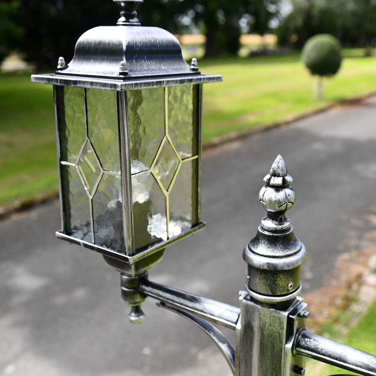 Antique Black and Silver Double Headed Garden Lamp Post Lantern Top