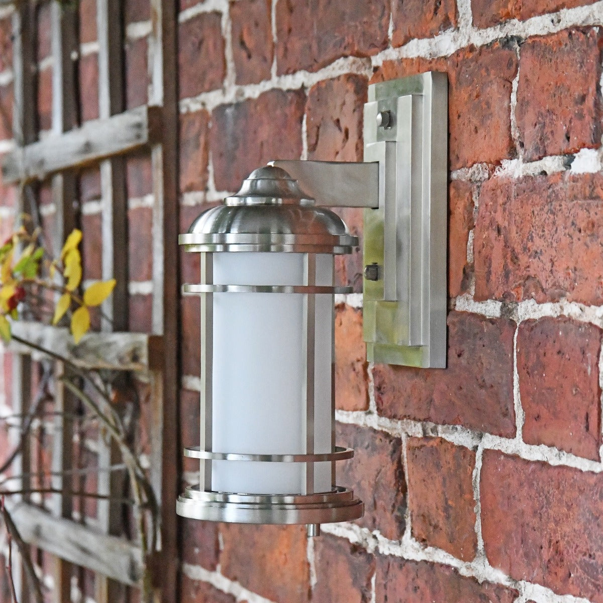 Side view of Brushed Zinc Lantern with Mounting Bracket 