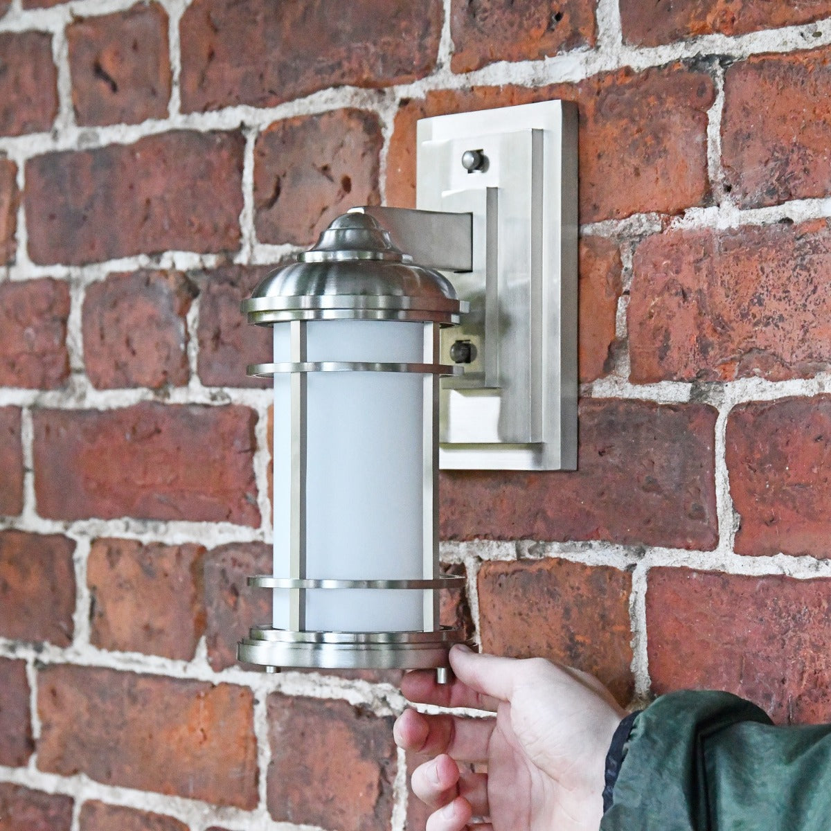 Modern Brushed Zinc Wall Mounted Lantern 