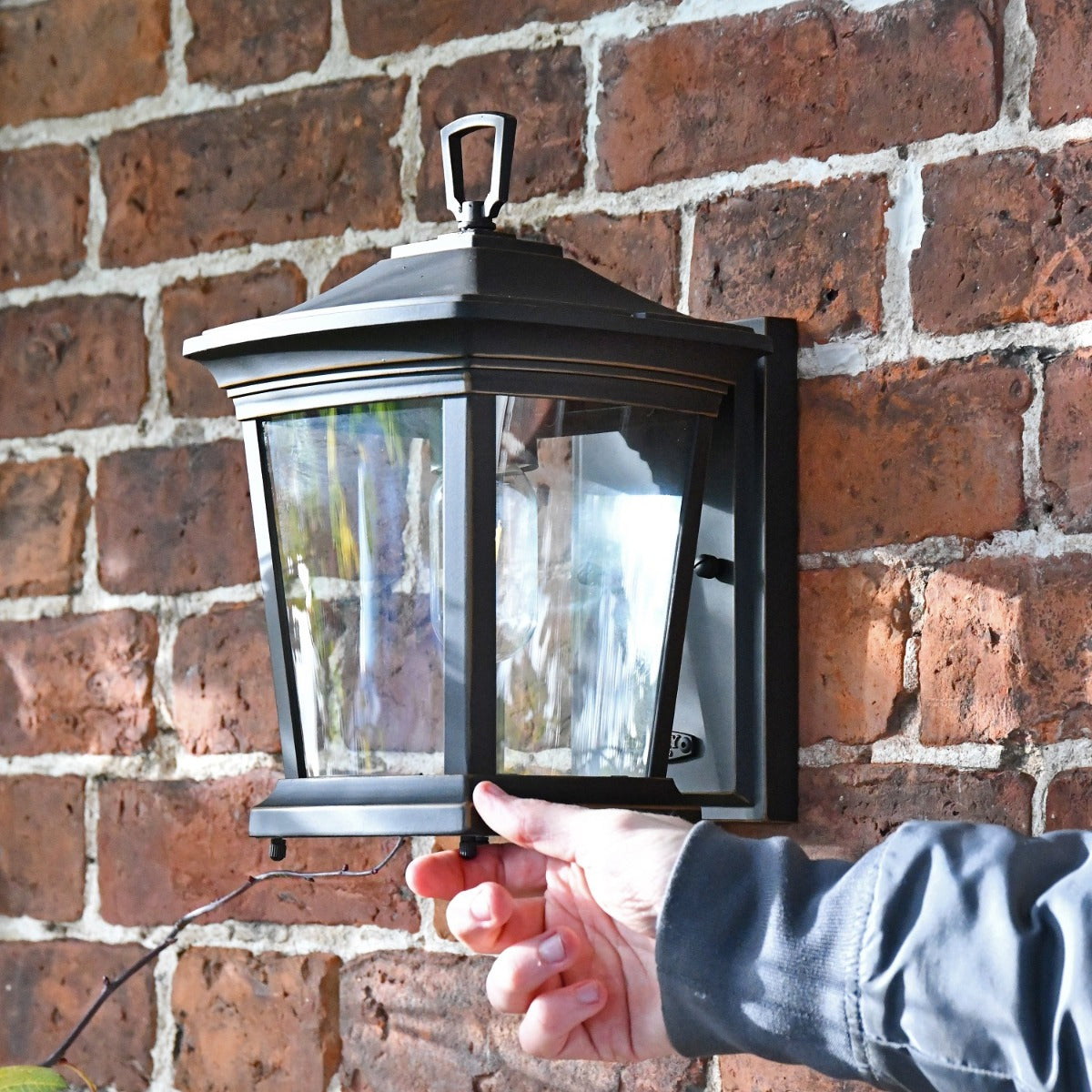 Antique Bronze Four Sided Wall Lantern on Wall 