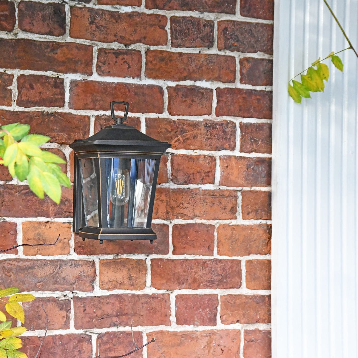 Flush Fitting Antique Bronze Wall Lantern in Situ 
