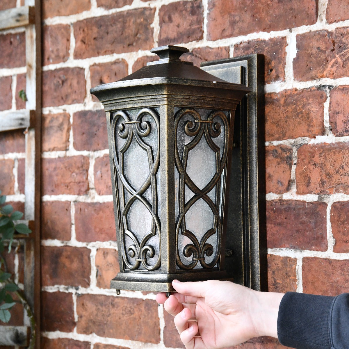 "The Westwick" Gothic Bronze Flush Wall Light With Hand For Scale