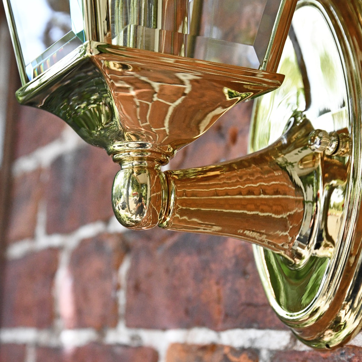 Highly Polished Brass Four Sided Wall Lantern Close Up
