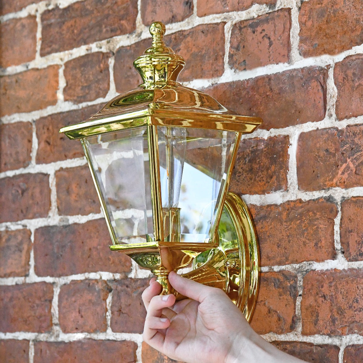 Highly Polished Brass Four Sided Period Wall Lantern