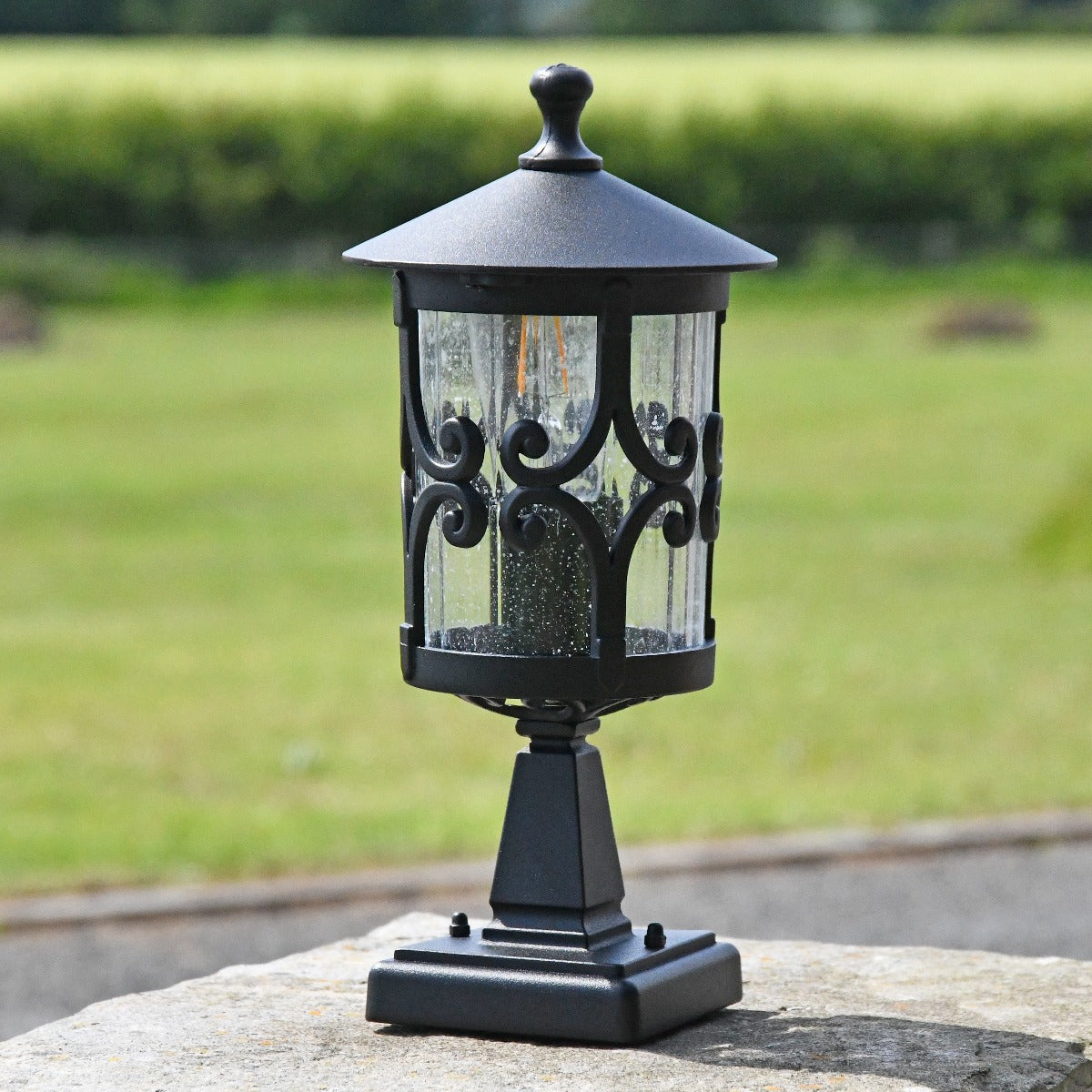 Black Scroll Design Pillar Lantern