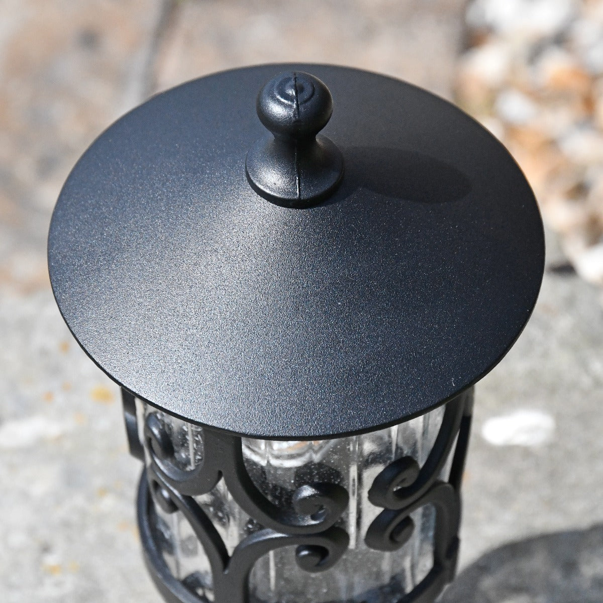Small Black Ornate Scroll Pillar Light Top