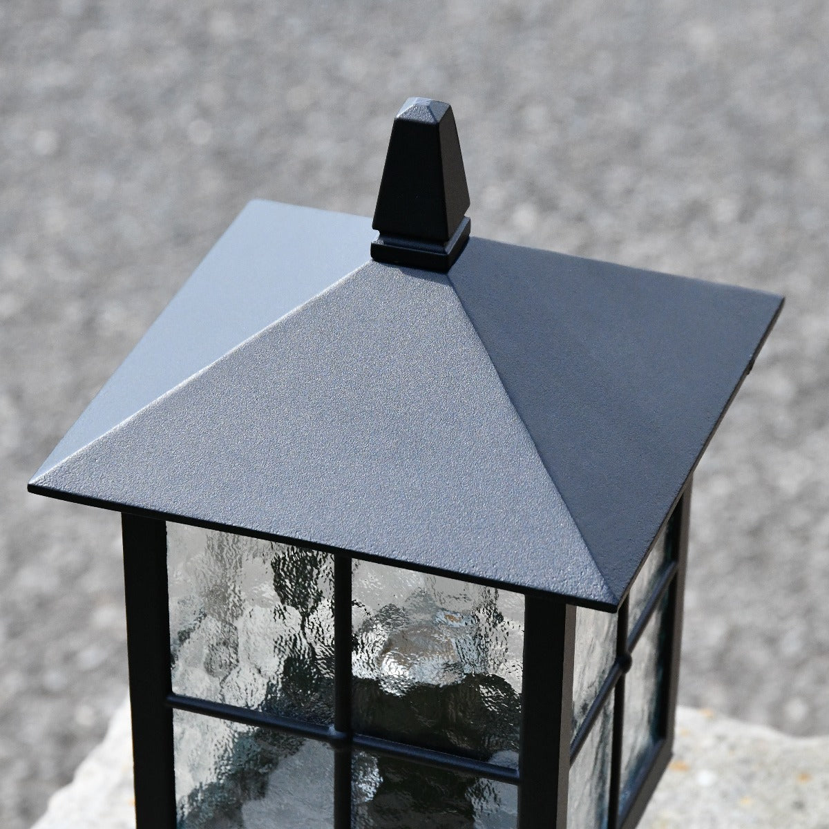 Traditional Black Four-Sided Pillar Light Close Up