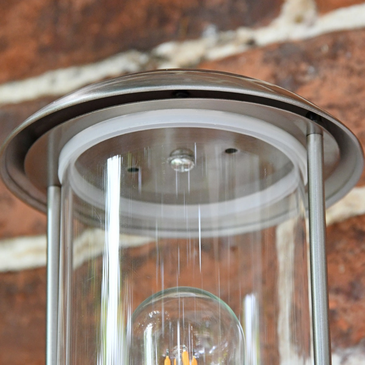 Close up of underside of lantern top and glass 