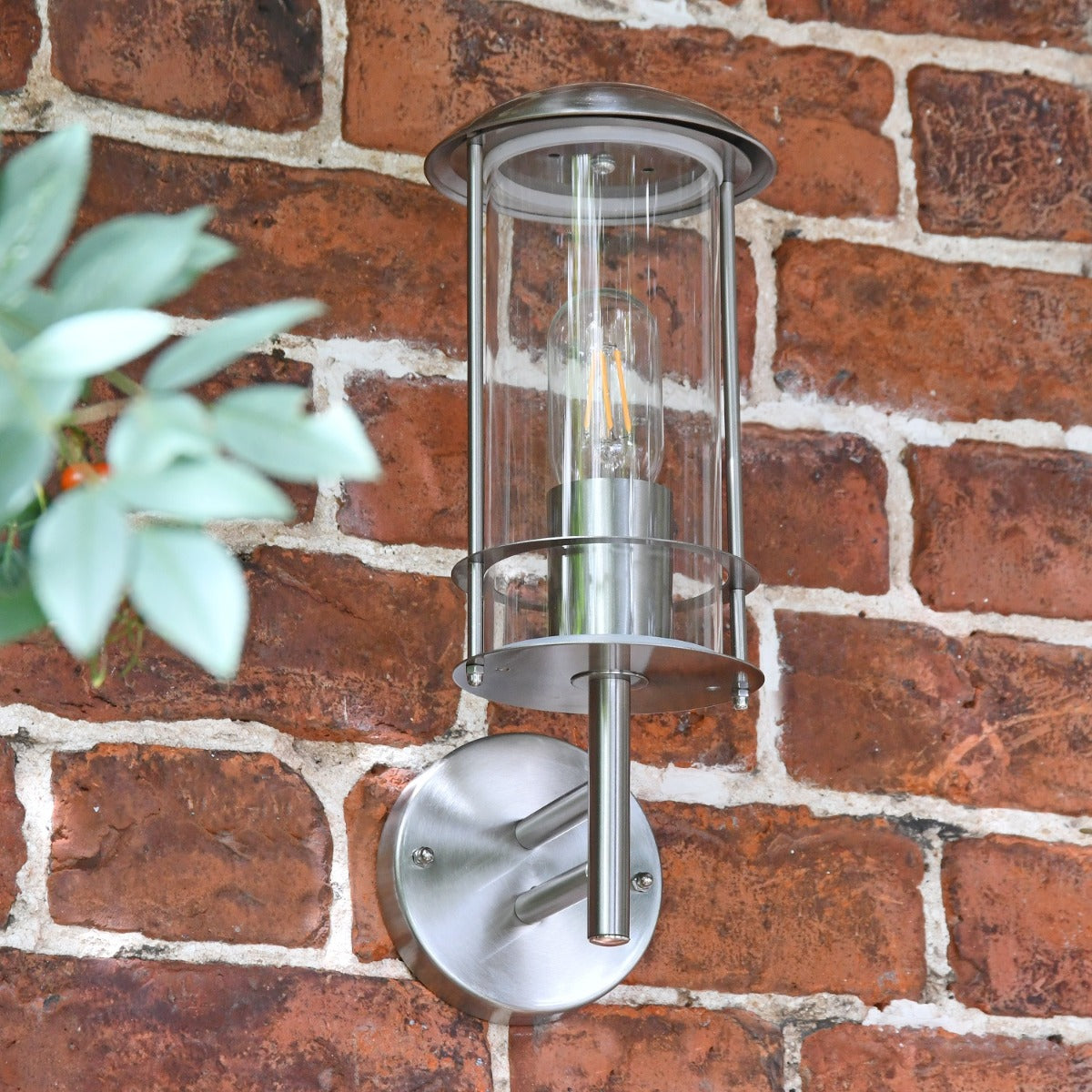 Close up of Stainless Steel Wall Lantern in situ 