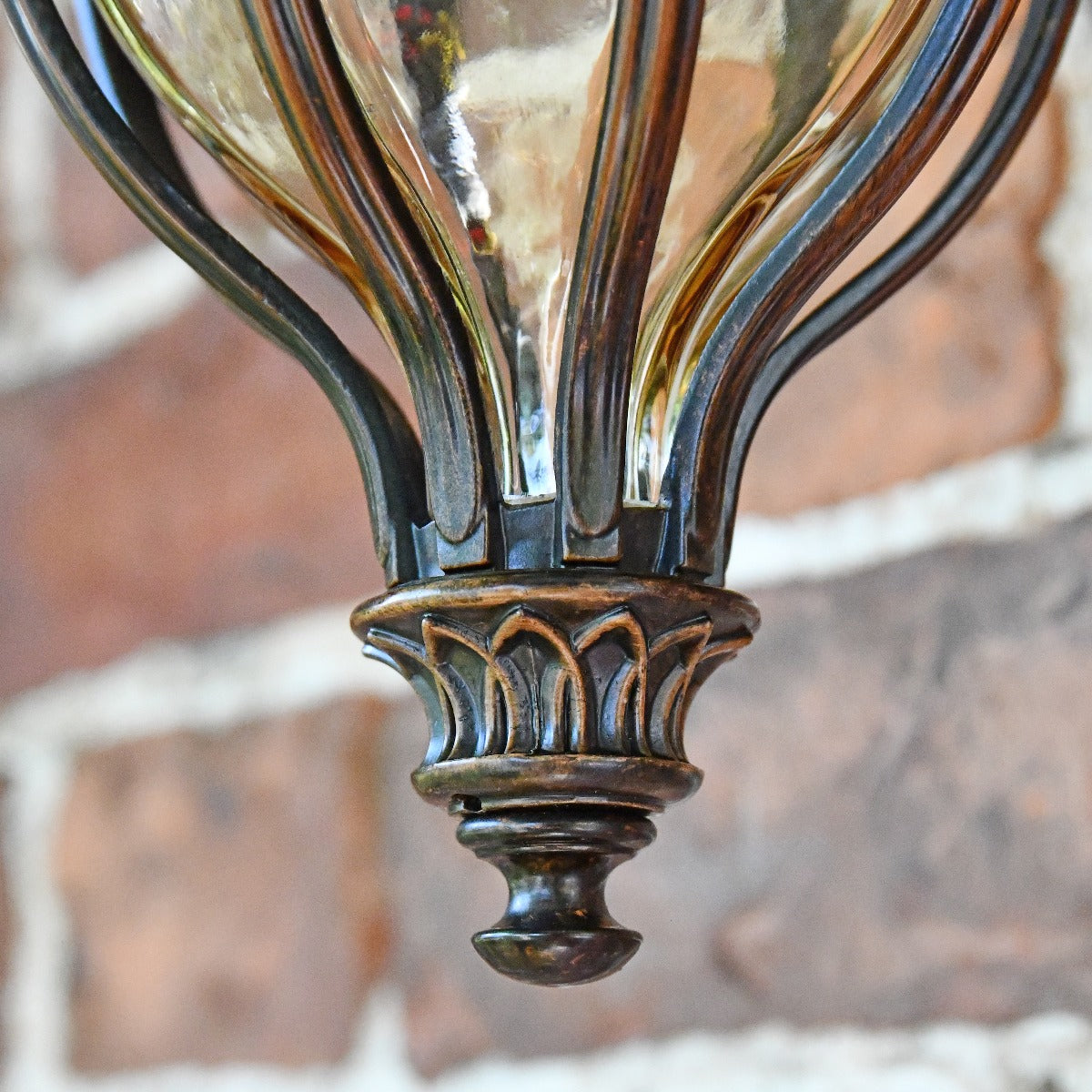Bronze Small Ornate Wall Lantern With Decorative Bottom Finial