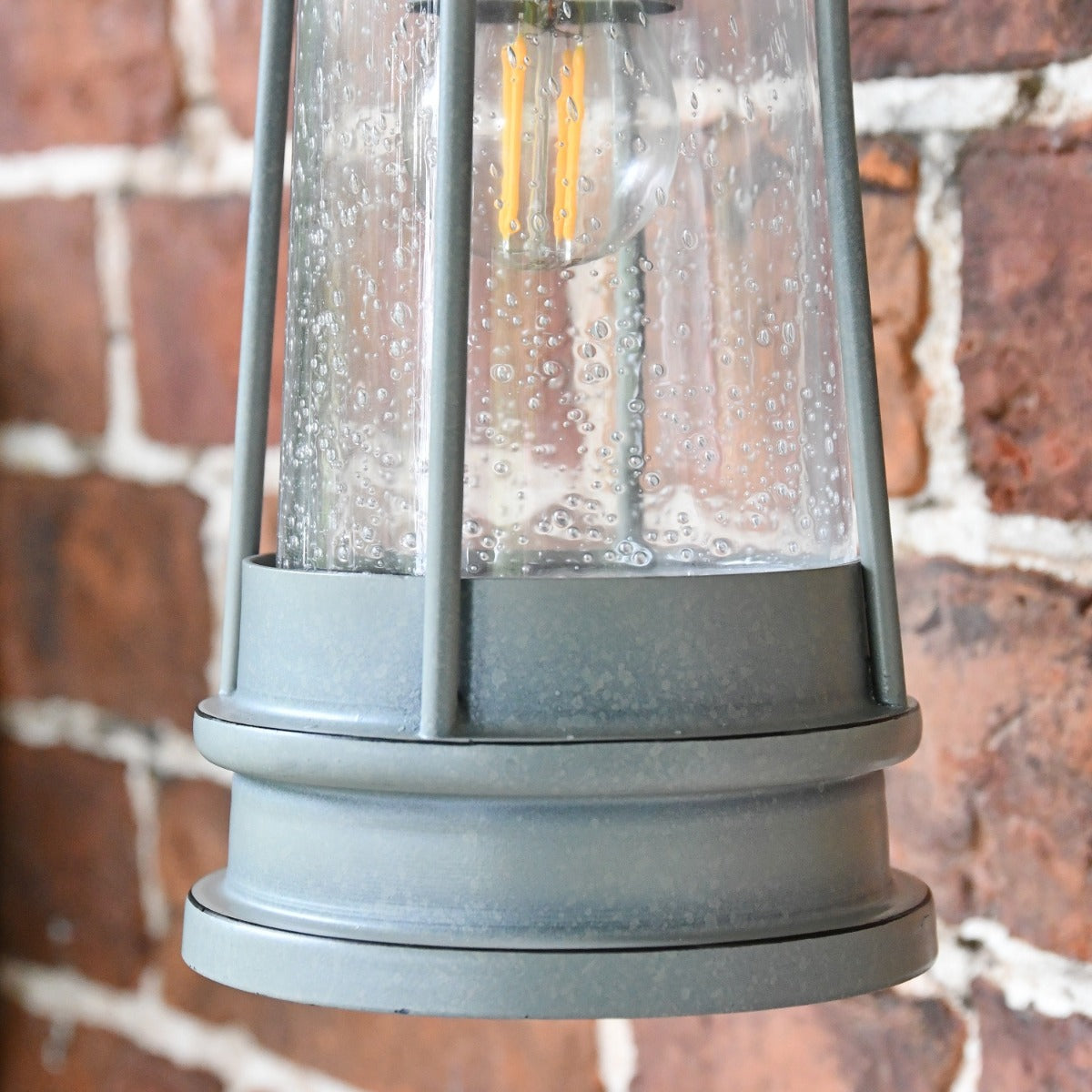 Close up of Vintage Inspired Wall Lantern framework and textured glass 