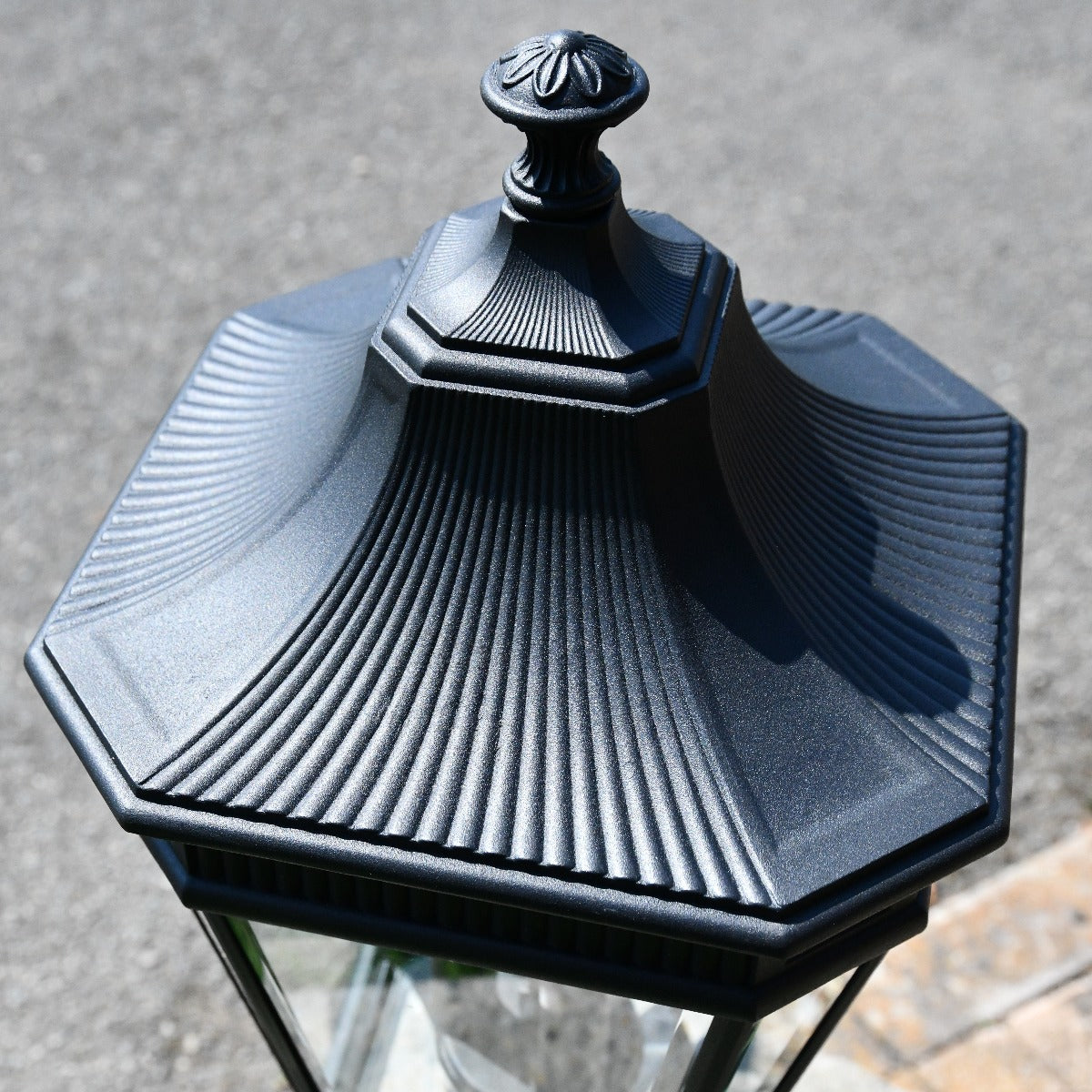 Top View On Large Traditional Pedestal Light with Sculpted Detailing