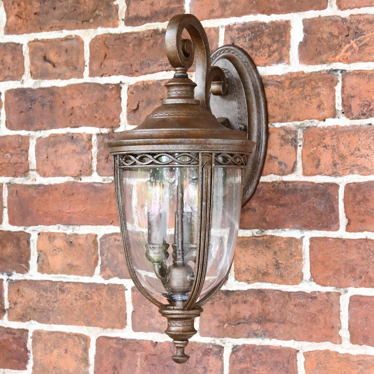 Antique Bronze Pillar Post Light with Seeded Glass Lantern