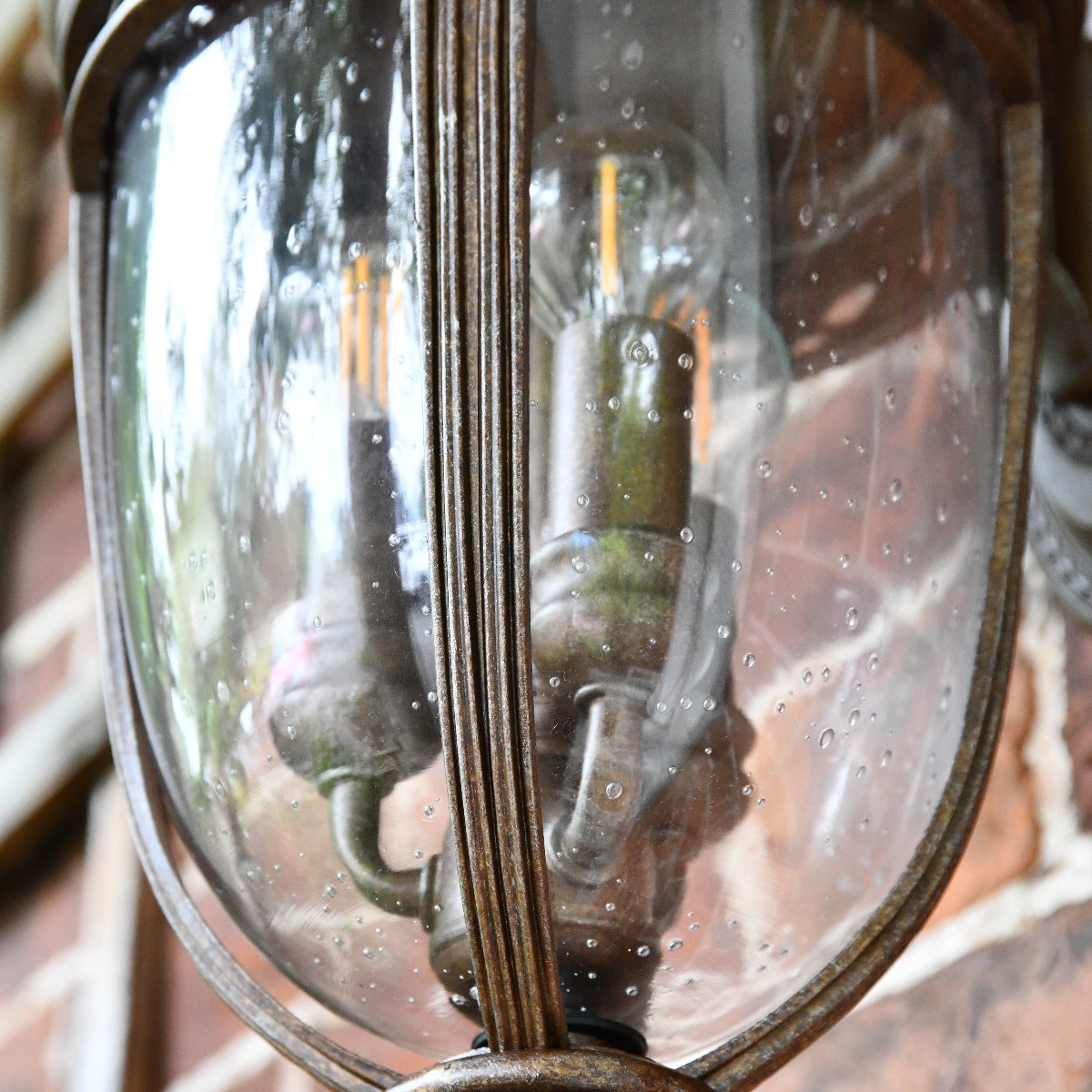 Antique Bronze Pillar Post Light with Seeded Glass Lantern