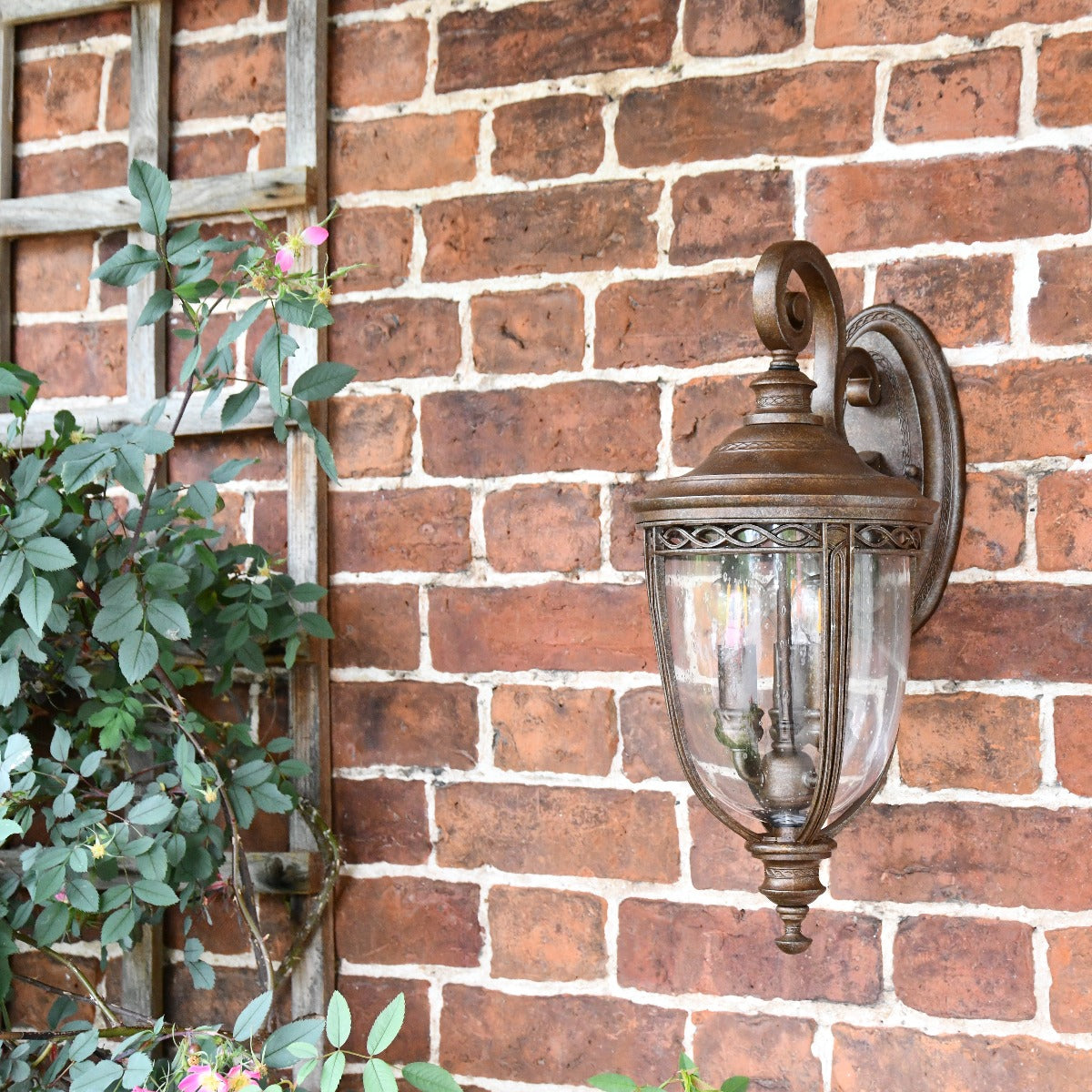 Antique Bronze Pillar Post Light with Seeded Glass Lantern
