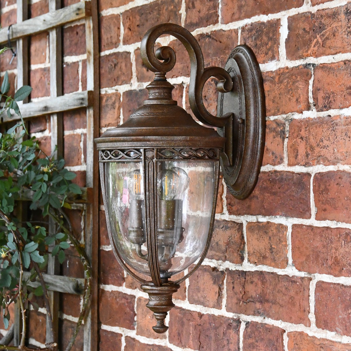 Antique Bronze Pillar Post Light with Seeded Glass Lantern
