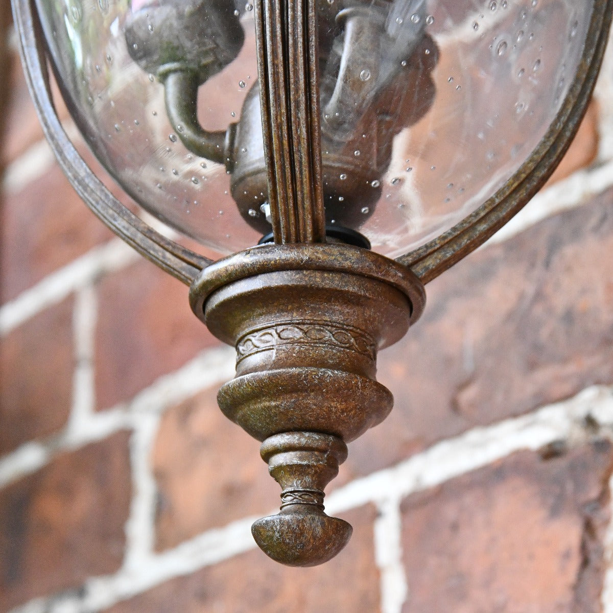 Antique Bronze Pillar Post Light with Seeded Glass Lantern
