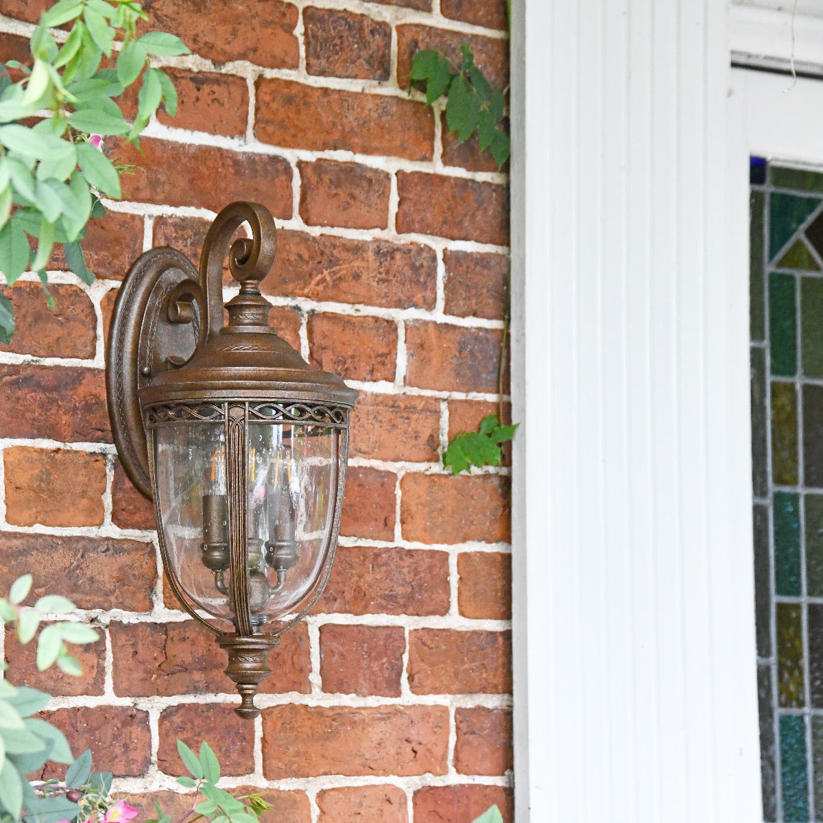 Antique Bronze Pillar Post Light with Seeded Glass Lantern