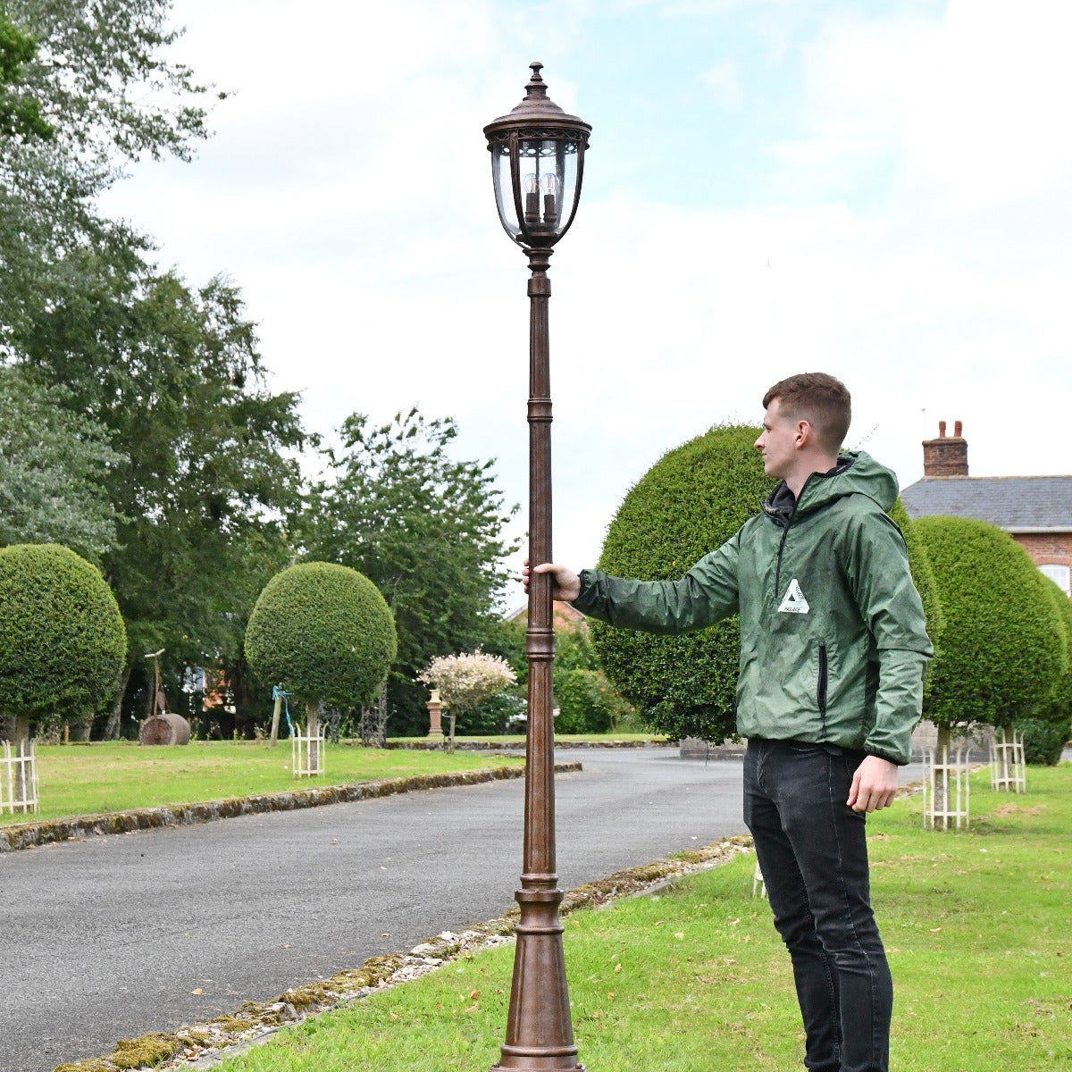 "The Rothford" Antique Bronze Beveled Glass Traditional Lamp Post 2.4m