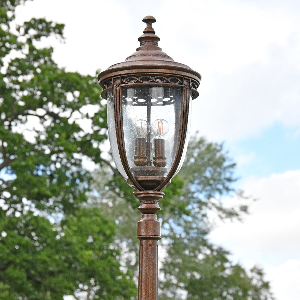 "The Rothford" Antique Bronze Beveled Glass Traditional Lamp Post 2.4m