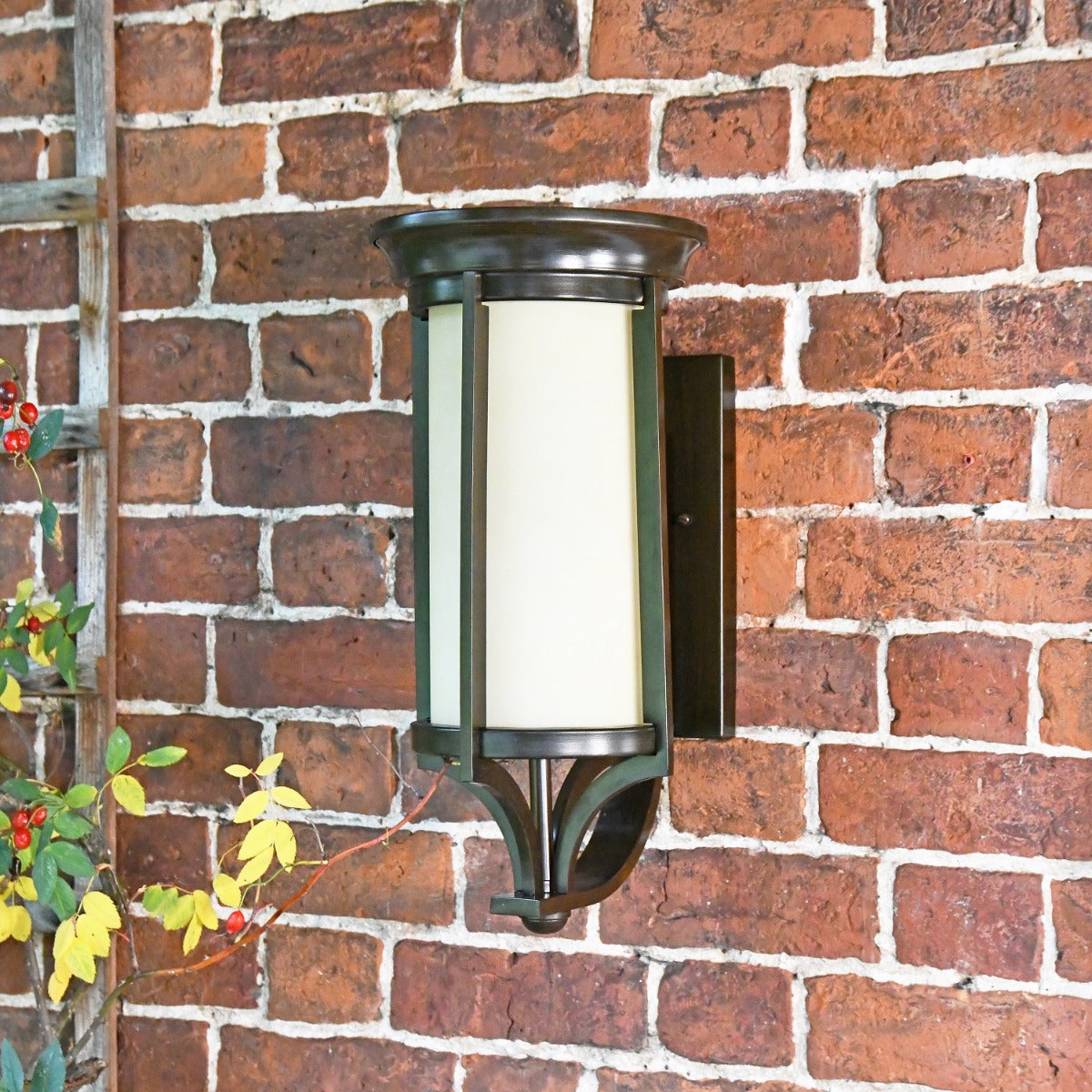 Geometric Bronze Wall Lantern in Situ
