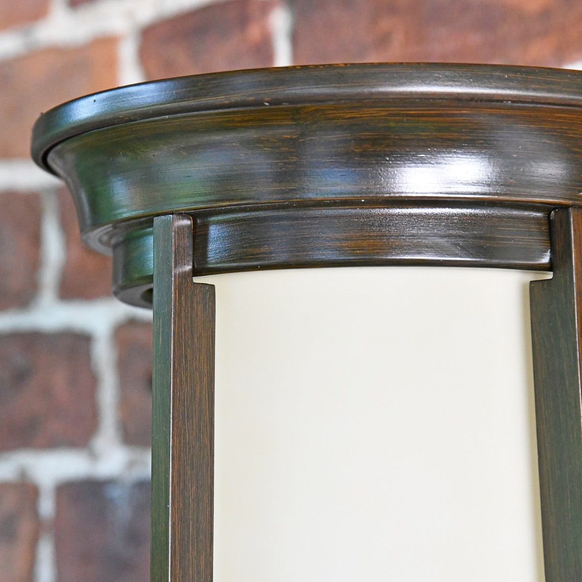 Close up of bronze finish on lantern 
