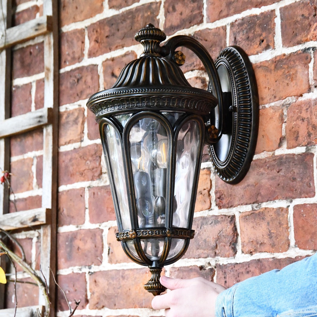 Bronzed Resplendent Bronze Top Fix Wall Lantern in Situ 