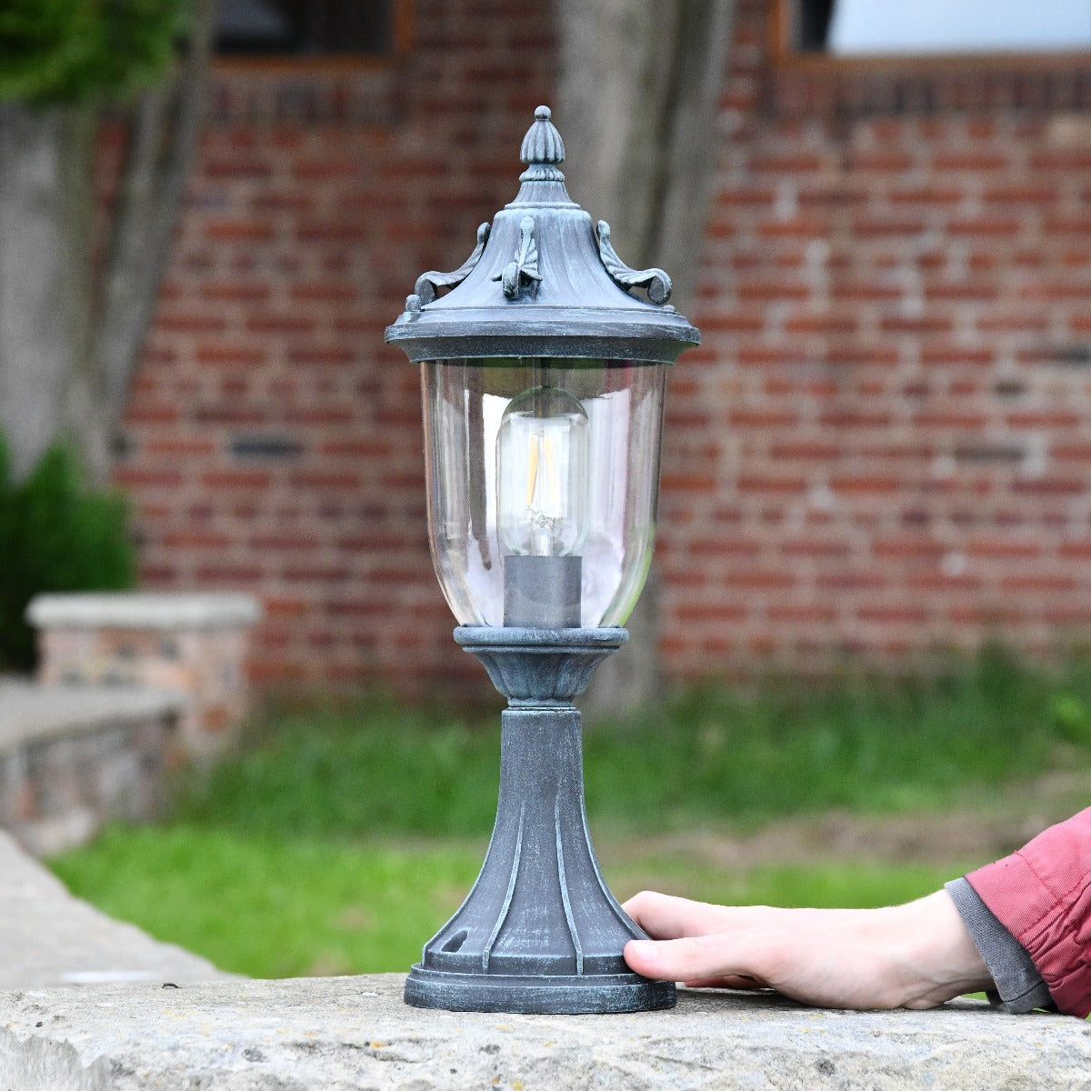 Dark Verdigris Green Ornate Pillar Top Light