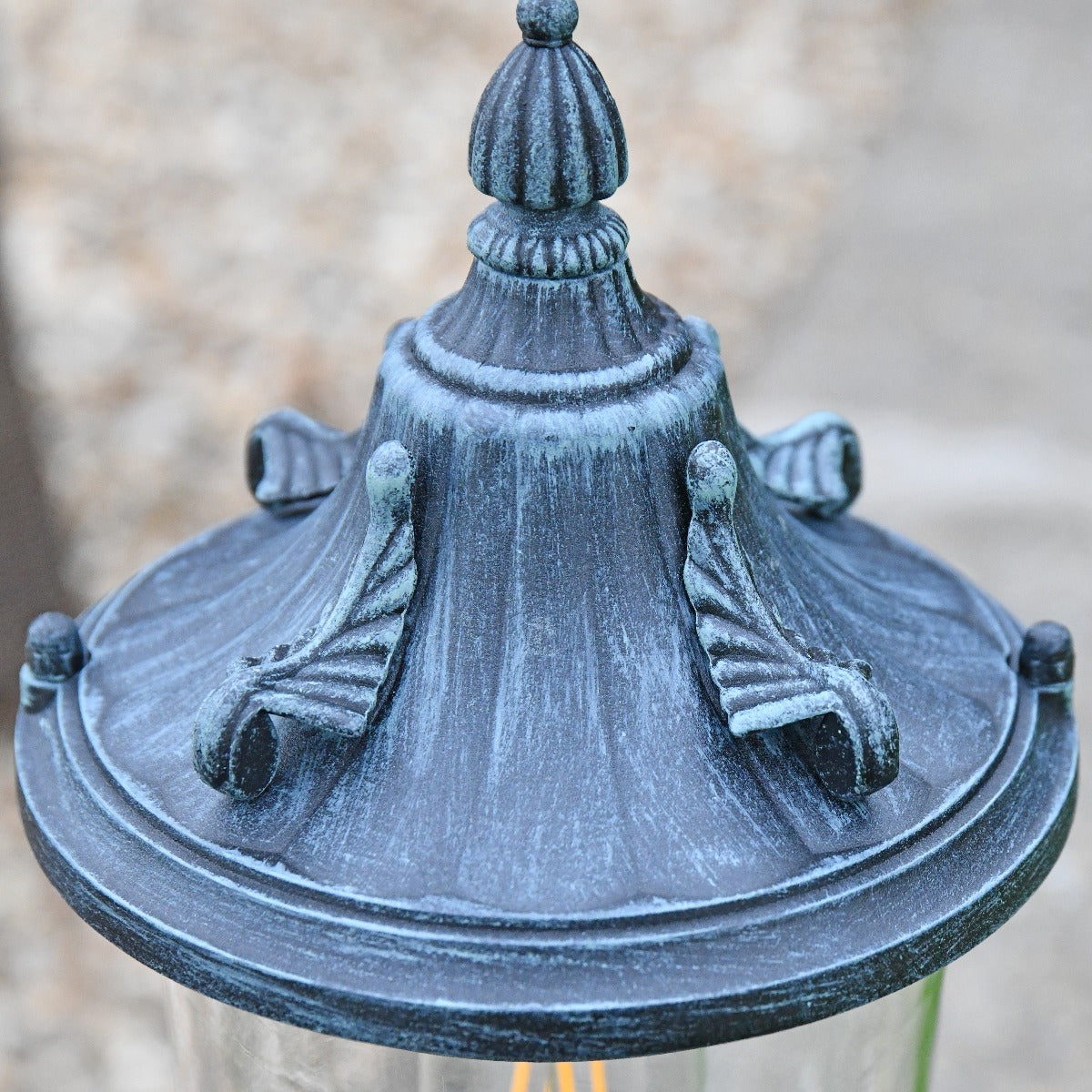 Dark Verdigris Green Ornate Pedestal Light Top