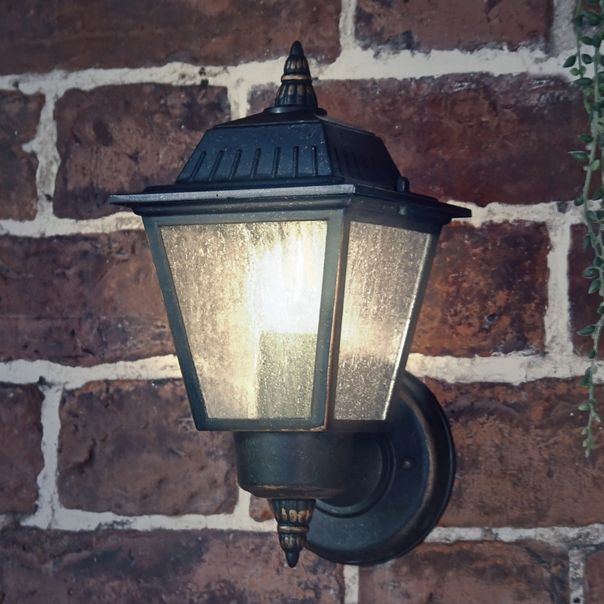 Night time view of Vintage Bronze Flush Fitting Lantern 