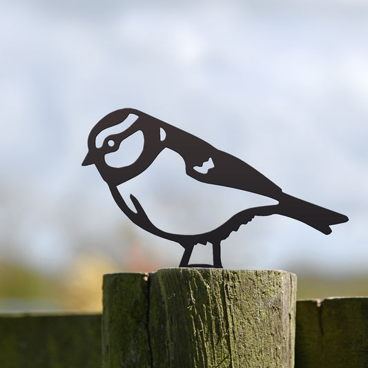 Blue Tit Garden Sheet Steel Fence Topper In Black