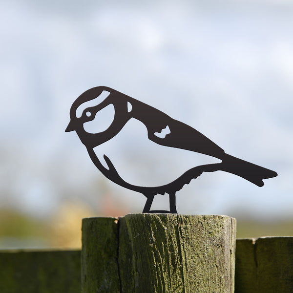 Blue Tit Garden Sheet Steel Fence Topper In Black
