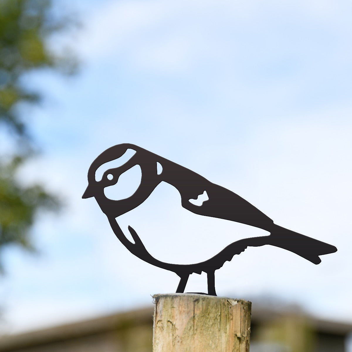 Blue Tit Garden Sheet Steel Fence Topper In Black