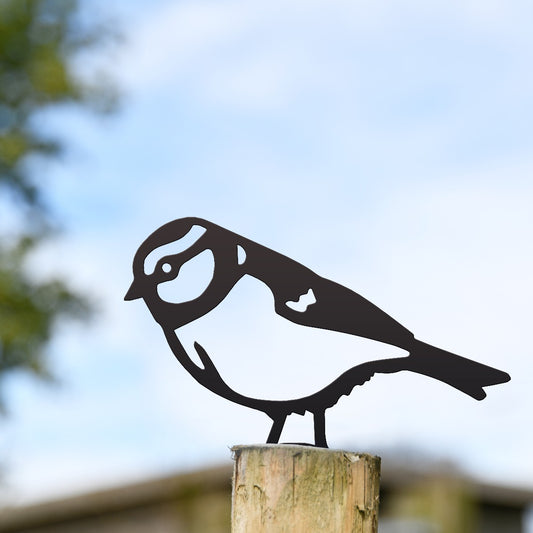 Blue Tit Garden Sheet Steel Fence Topper In Black