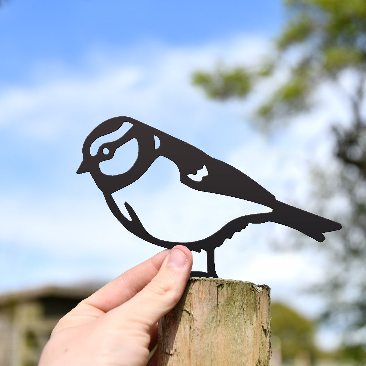 Blue Tit Garden Sheet Steel Fence Topper In Black
