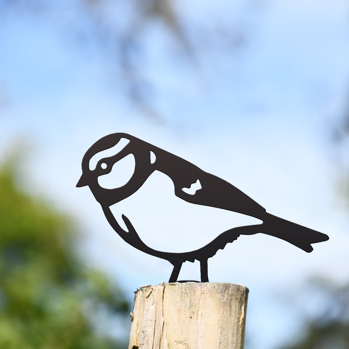 Blue Tit Garden Sheet Steel Fence Topper In Black