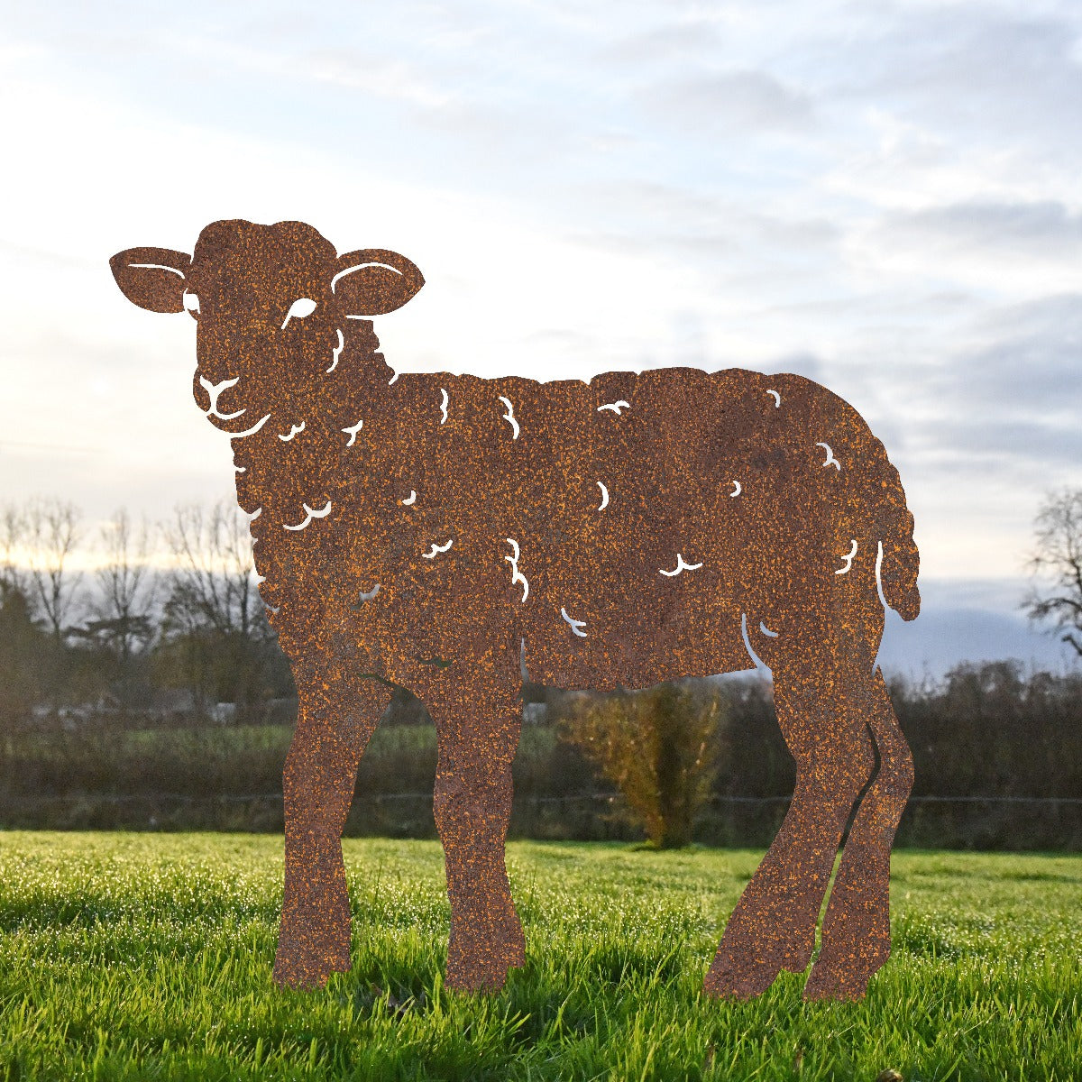Curly Lamb Garden Sheet Steel Silhouette In Rustic