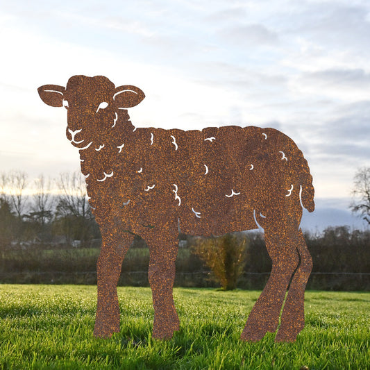 Curly Lamb Garden Sheet Steel Silhouette In Rustic