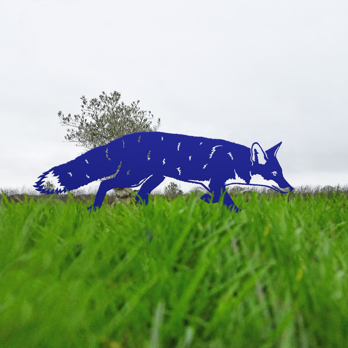 Blue Fox Sheet Steel Silhouette In Garden Setting