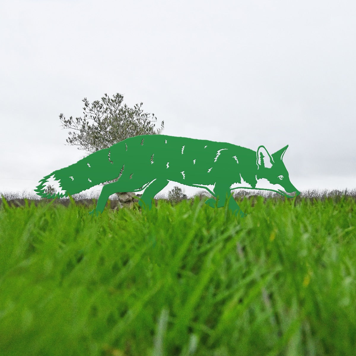Green Fox Sheet Steel Silhouette In Garden Setting