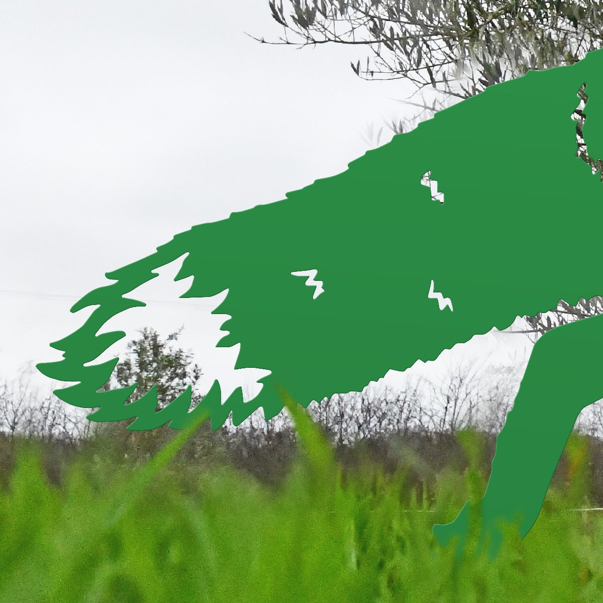 Close Up Of Fox Garden Sheet Steel Silhouette In Green