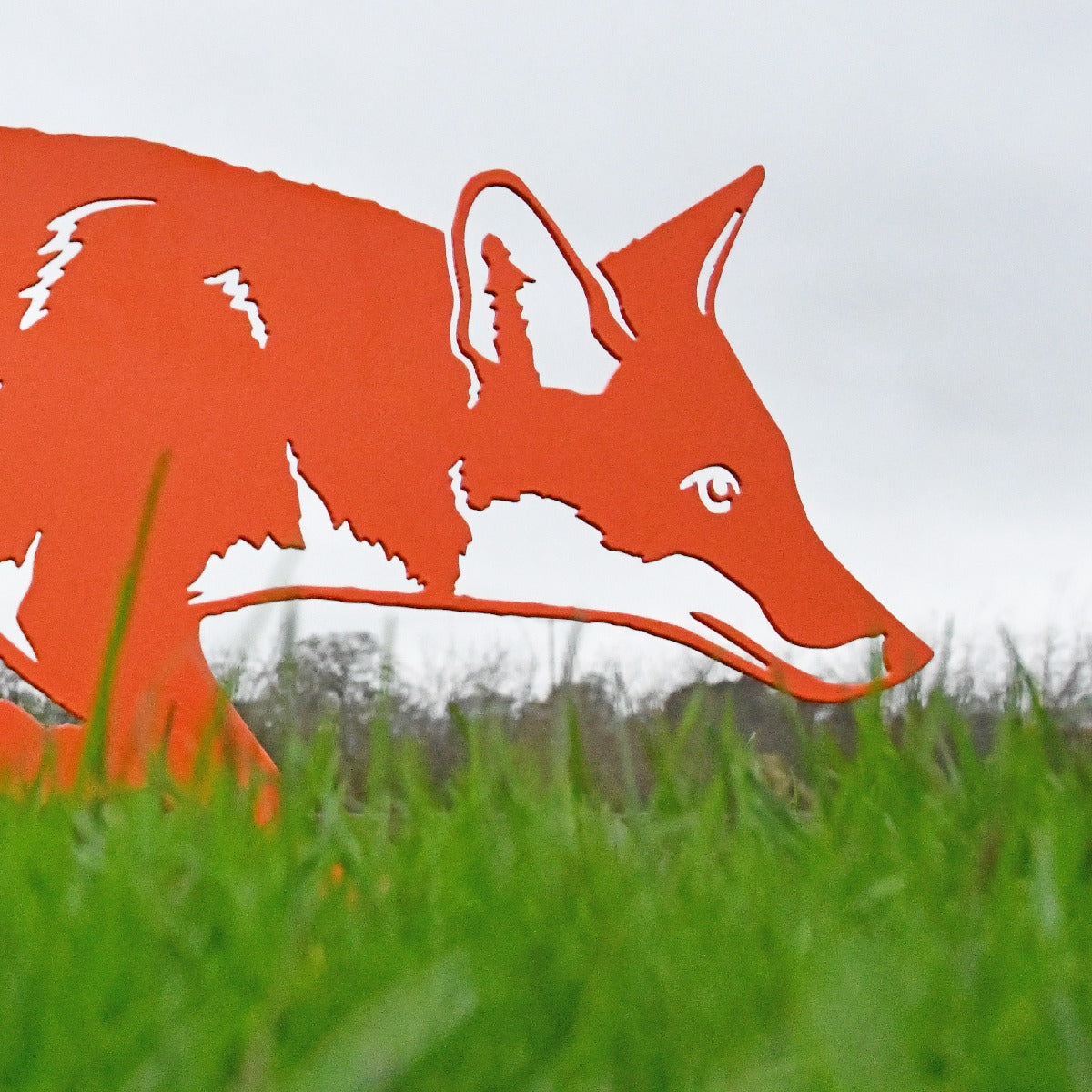 Fox Garden Sheet Steel Silhouette In Orange Close Up