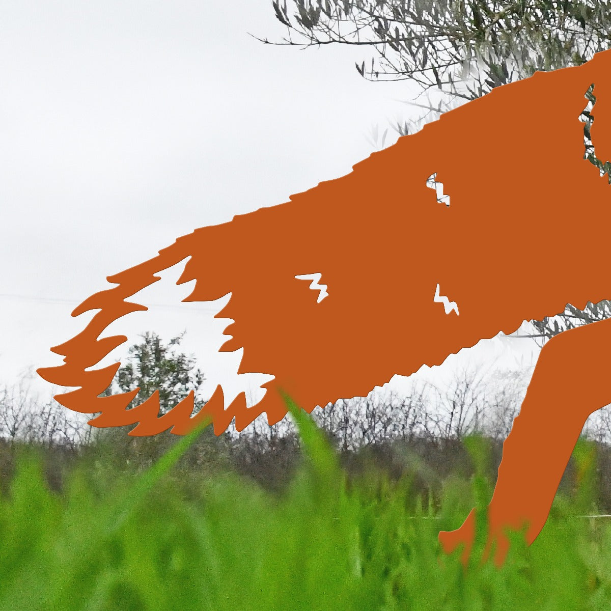 Close Up Of Fox Garden Sheet Steel Silhouette In Orange
