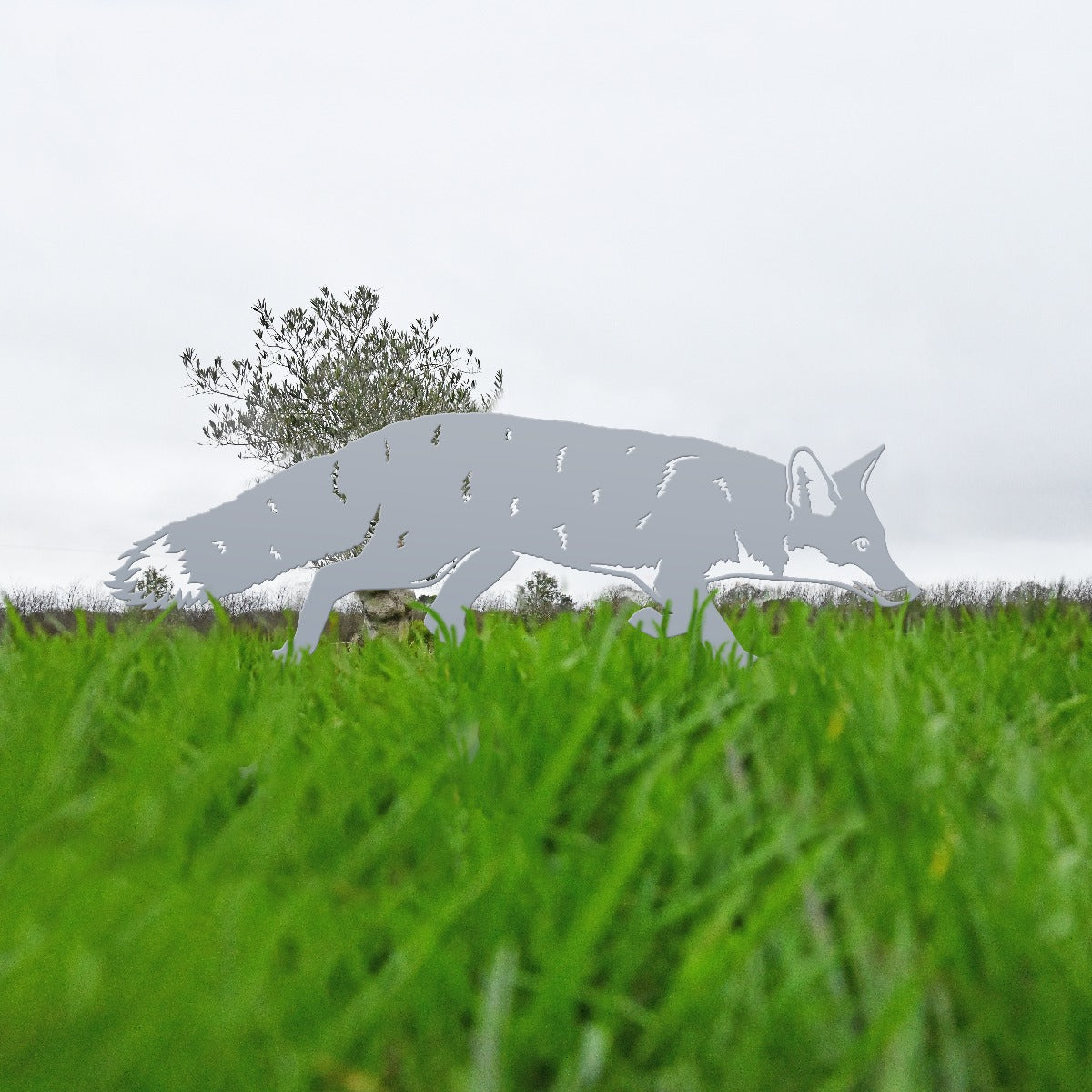 Silver Fox Sheet Steel Silhouette In Garden Setting