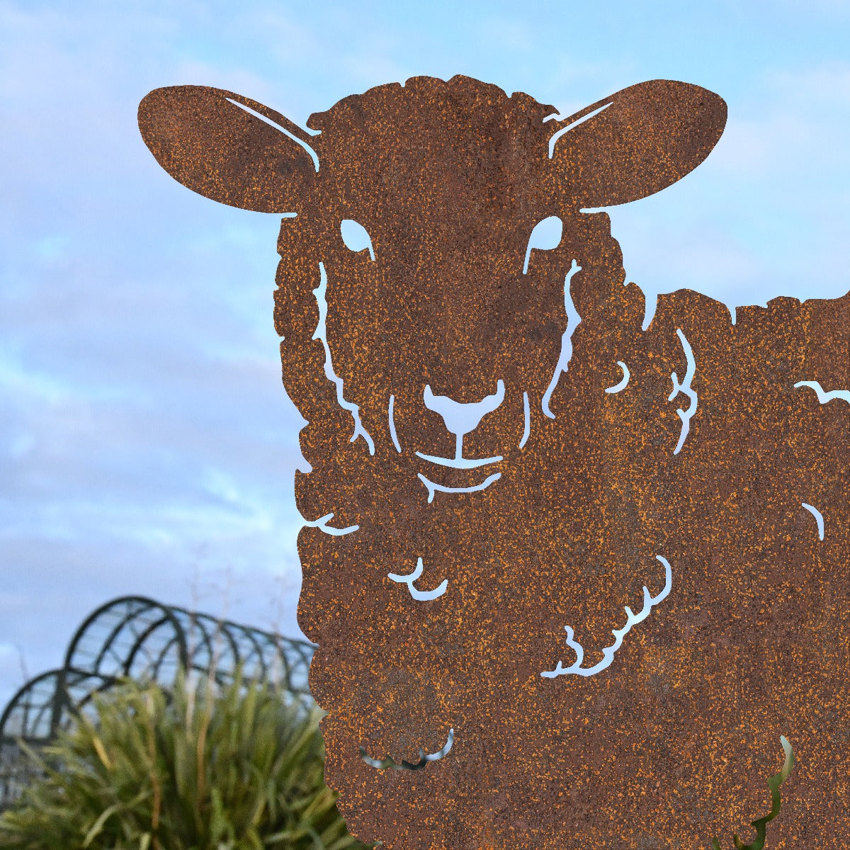 Close Up Of Curly Sheep Garden Sheet Steel Silhouette In Rustic