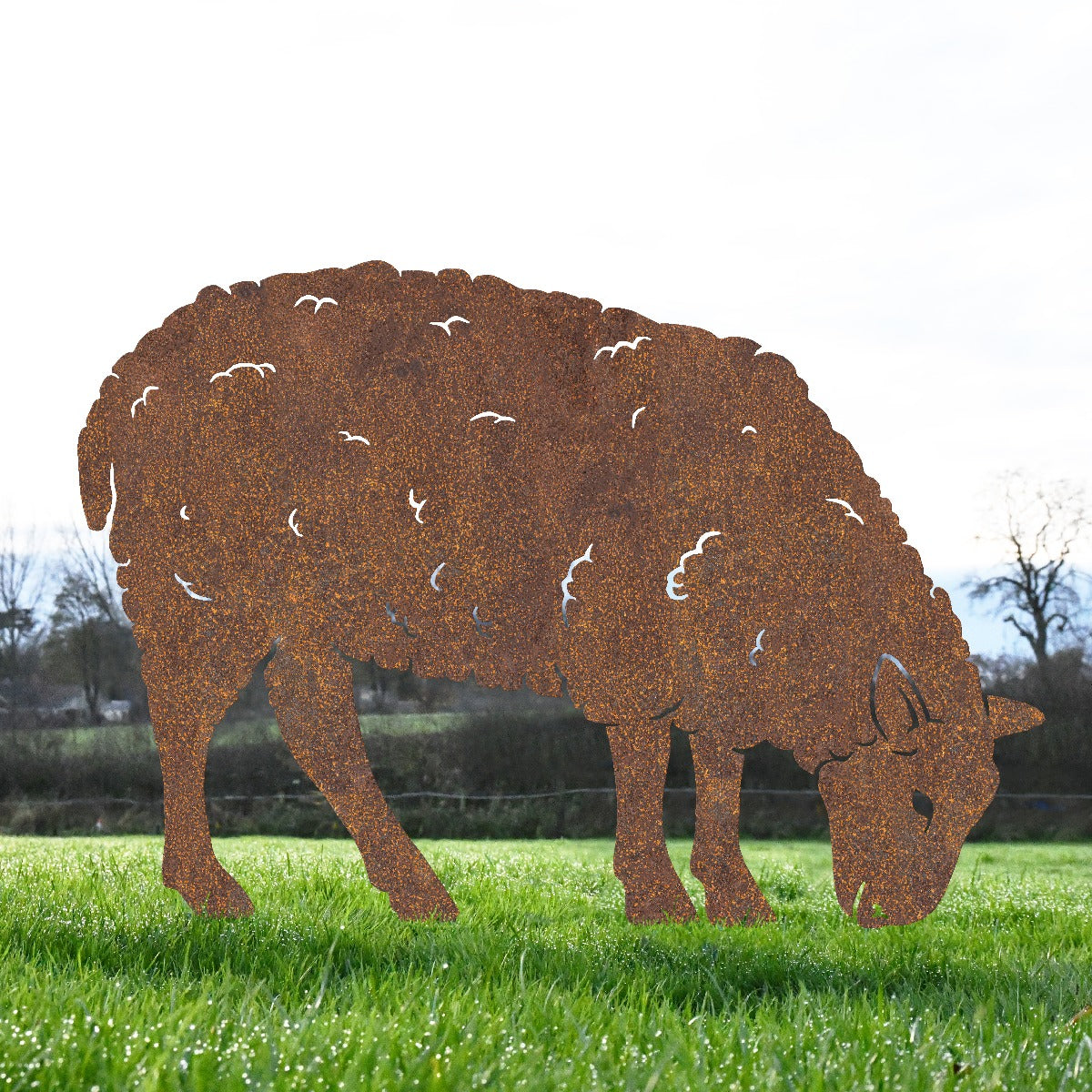 Feeding Ewe Sheep Garden Sheet Steel Silhouette In Rustic