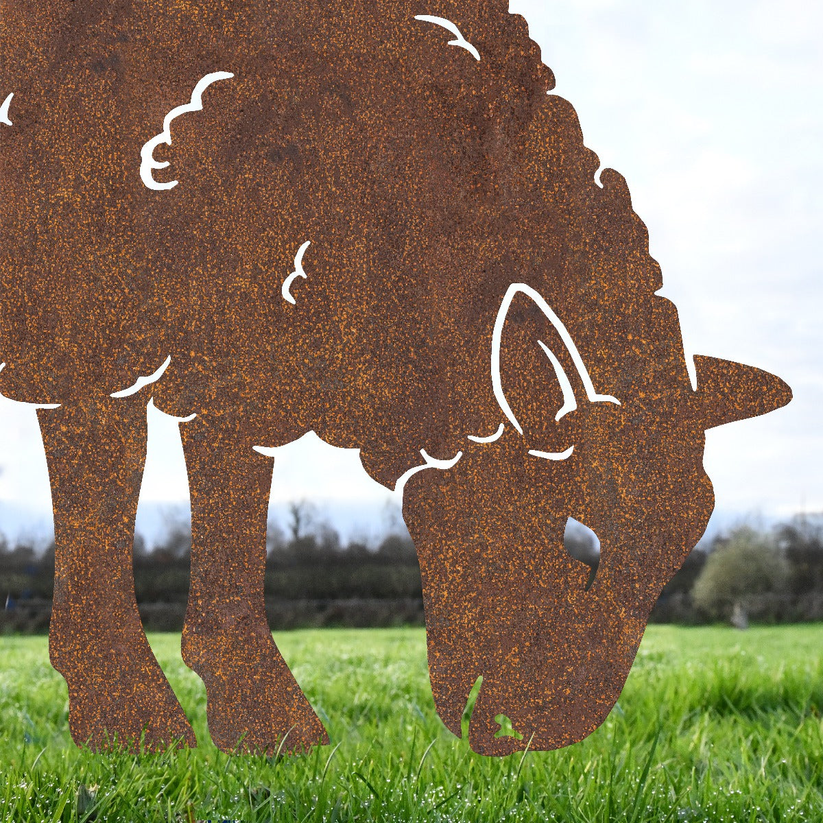 Feeding Ewe Sheep Garden Sheet Steel Silhouette In Rustic