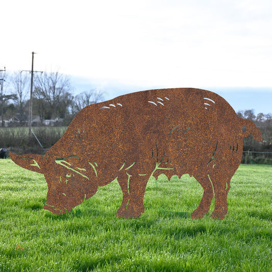 Female Pig Sheet Steel Silhouette In Rustic