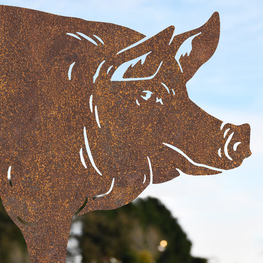 Large Sitting Pig Garden Sheet Steel Silhouette In Rustic