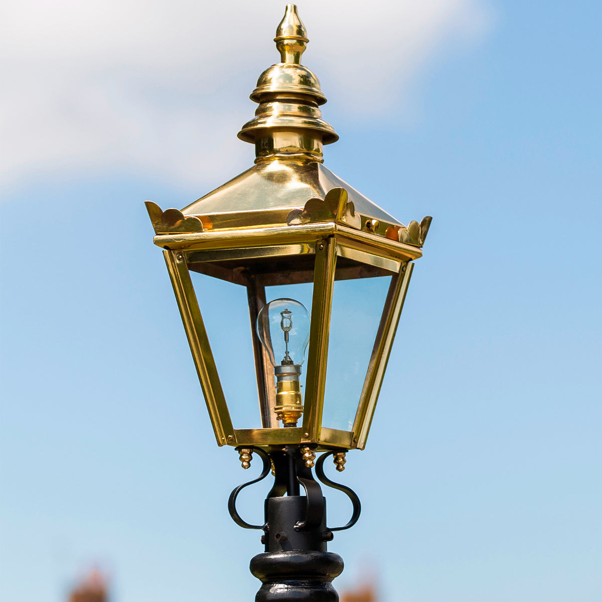Close up of the brass lantern 